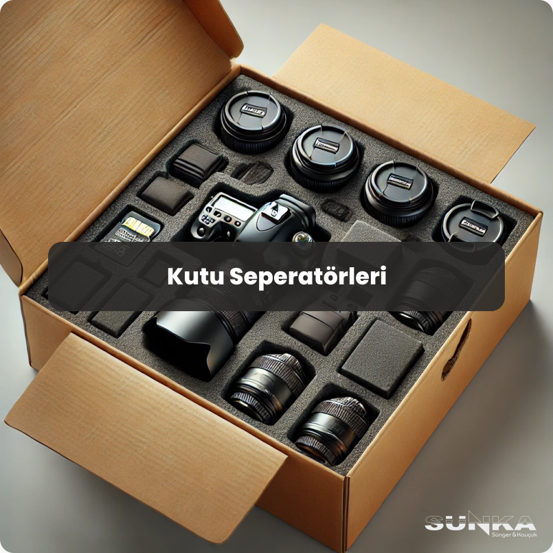 Kutu Seperatörleri. Karton veya plastik kutuların içerisine uyumlu şekilde hazırlanan sünger, eva veya benzeri malzemelerden üretilmiş seperatörler ürünlerin düzenli, güvenli ve şık bir şekilde sergilenmesini sağlar. Hem koruma hem de teşhir amacıyla idealdir.